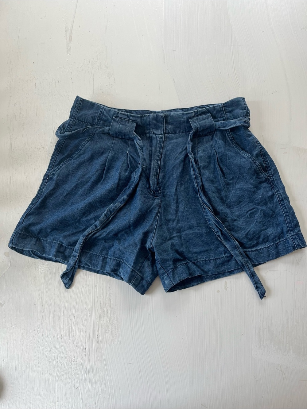 Max Jeans Dark Blue High-Waist Paperbag Shorts with Tie